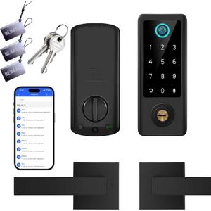 BEBASIA Smart Fingerprint Door Lock with Handle Set, Full App Control, Electronic Digital Touchscreen Keypad, Deadbolt Smart Locks for Front Door, Auto Lock, Black
