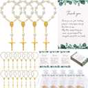 Quelay 50 Sets Funeral Favors for Guests, Mini Rosary Organza Bags Sympathy Thank You Cards Celebration of Life Favors for Memorial Party Supplies Funeral Guest Return Gifts (Gold)