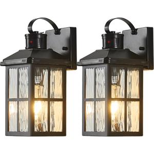 2 Pack Motion Sensor Porch Light,Dusk to Dawn Outdoor Lighting,Waterproof Exterior Light Fixture,Black Outside Wall Mount Lamp for House Garage Patio Front Door