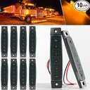 BJZ LED Trailer Marker Lights Amber 6 Led Side Marker Clearance Light Bar 12V 3.8" Front Rear Signal Indicator Smoked Light Strip Waterproof for Trailer Truck Van Pickup ATV UTV RV, 10Pcs