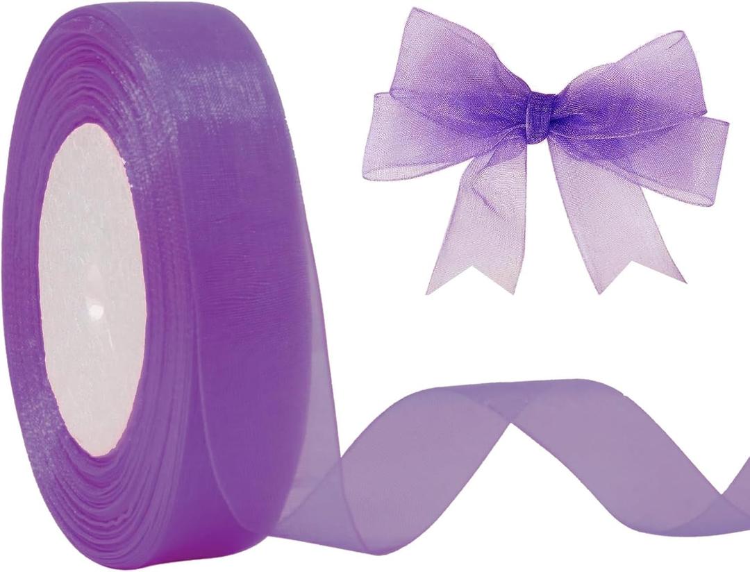 Purple Organza Chiffon Ribbon 1/2 inch X 50 Yards Purple Sheer Ribbon for Flower Fabric for Wedding Invitations Bridal Bouquets Party Decoration Gift Wrapping Bow Making
