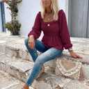 Womens Puff Long Sleeve Babydoll Tops Square Neck Ruffle Peplum Blouse Smocked Loose Fit Tunic Top Dressy Tee Shirts
