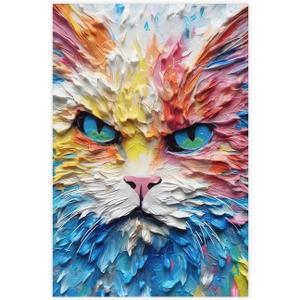 Fyzuf Cat Wall Art Oil Painting On Canvas Poster Cute Cat Cubism Colorful Cute Cats Aesthetic Room Decor Bedroom Bathroom Unframe-style12x18inch(30x45cm)