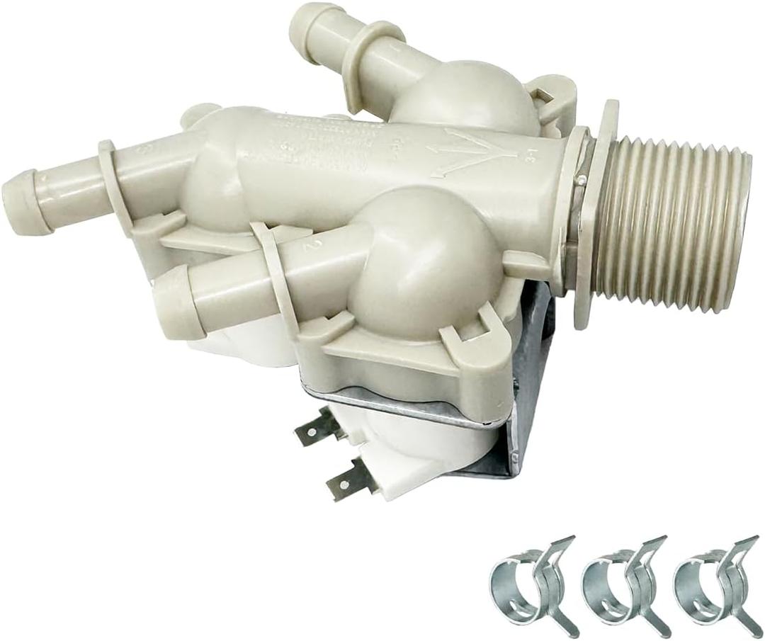 Upgraded 5221ER1003S Washer Cold Water Inlet Value & 3 pcs Washer Hose Clamp Compatible with Washer Part Numbers 4869496 AP6798394 PS12587936 EAP12587936