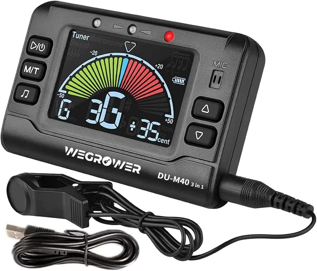 Wegrower Metronome Tuner, Rechargeable 3 In 1 Digital Metronome Tuner Tone Generator for Guitar, Bass, Violin, Ukulele and Chromatic,Clarinet, Trumpet, Flute, Tuners for All Instruments