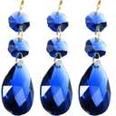 PATIKIL Clear Crystal Teardrop, 5 Pack 38mm Chandelier Prisms Parts Hanging Beads with 14mm Octagonal Bead for Chandeliers Decoration, Dark Blue