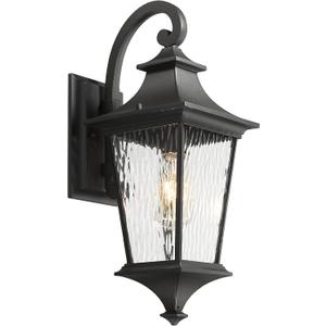 Emliviar Modern Outdoor Porch Light, 21.1 Inch Black Finish Classic Outside Wall Light with Water Ripple Glass, Outdoor Wall Mount Lighting for Entryway and Garage, XE292BM-SW BK (Medium - 1 Pack)