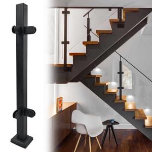 Glass Railing Corner Post 33.46",304 Stainless Steel Glass Balustrade Post System with Clamp for Indoors & Outdoors Railing of Deck,Balcony,Attic,Staircase (Black)