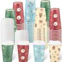 60Pcs Christmas Disposable Coffee Cups with Lids, 16 oz Christmas Hot Cups 4 Various Xmas Designs Holiday To Go Cup for Cocoa Chocolate Xmas Dinner Party