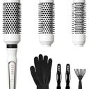 K&K 3 in 1 Thermal Brush Set, Ceramic Hot Brush, Fast Heating Curling Wand for Short, Medium & Long Hair, 5 Temperature Adjustment, Dual Voltage