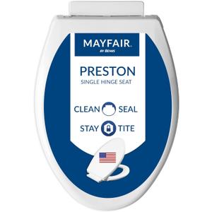 Mayfair Preston Easy to Clean Single Hinge Toilet Seat, Modern Slow Close Plastic Toilet Seat, Made in USA, Elongated, White