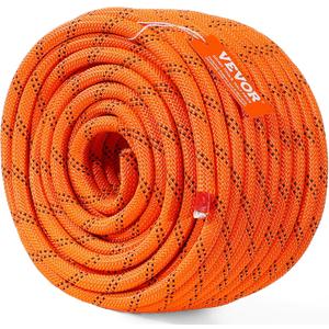 VEVOR Double Braided Polyester Rope, 1/2 in x 120 ft, 48 Strands, 8000 LBS Breaking Strength Outdoor Climbing Rope, Arborist Rigging Rope for Rock Hiking Camping Swing Rappelling Rescue, Orange/Black