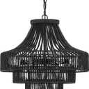 20" Black Wood Beaded Rattan Chandelier Boho Hand Woven Pendant Light for Dining Living Room Kitchen Bedroom, UL Listed