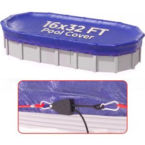 16x32 FT Oval Winter Pool Cover, Steel Cable and Pulley, Above Ground Pools