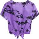 Girls Short Sleeve Shirt Cute Tie Dye Purple Casual Crop Tops Blouse Size 10-12 (Purple)