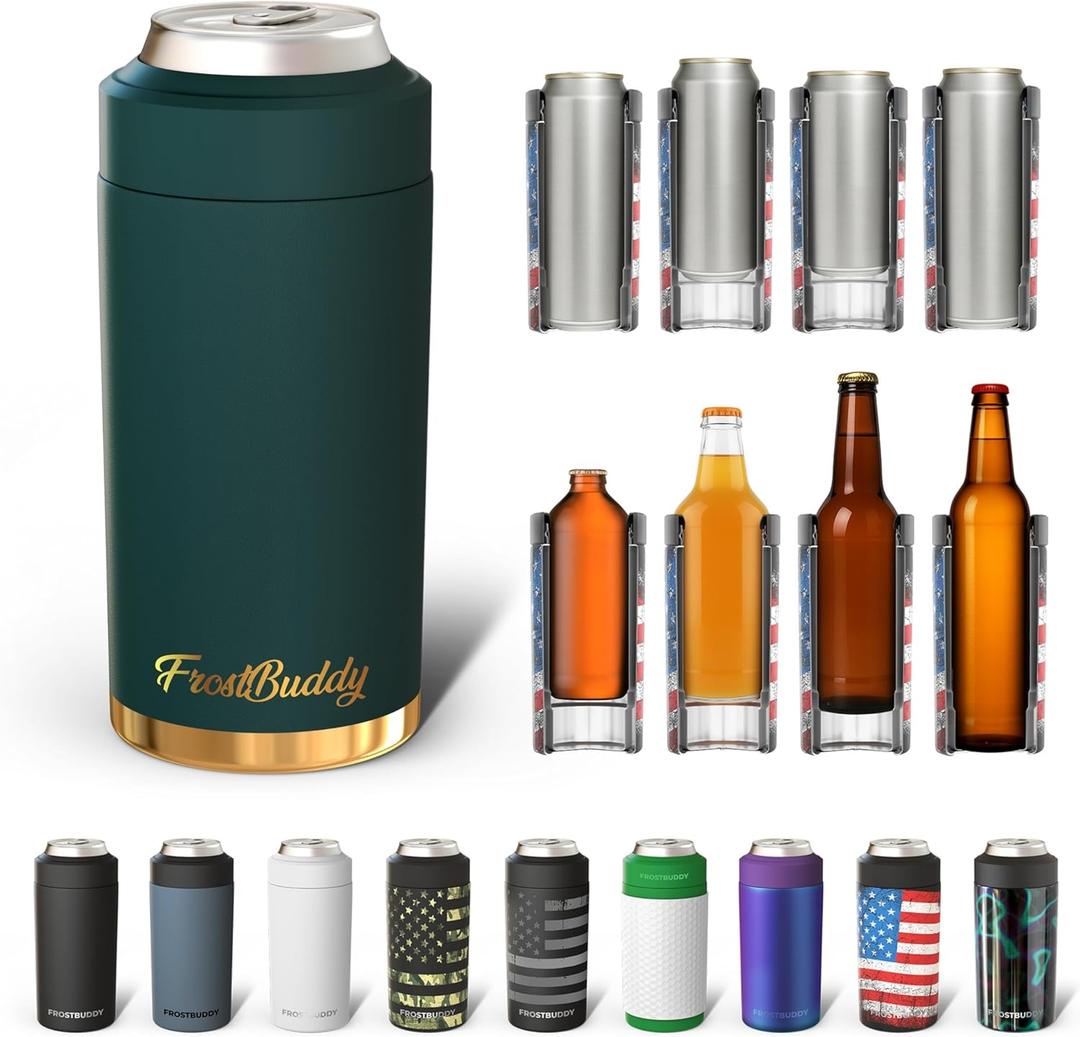 Frost Buddy Universal Buddy Can Cooler - Fits All - For Regular 12 & 16 Oz or Slim-Size Bottles - Insulated Double-Walled Stainless Steel (Emerald Elegance)