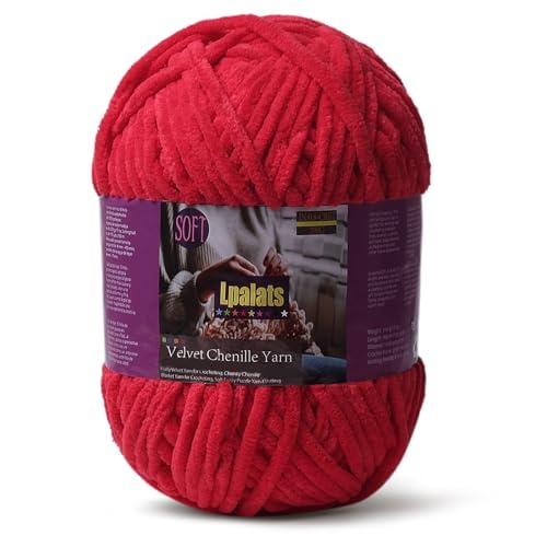 Lpalats Baby Blanket Yarn for Crocheting - 1 Pack of 200g/7oz Chunky Chenille Yarn for Knitting Blankets Amigurumi - #6 Super Bulky - 174 Yards Soft Thick Plush Yarns (1, Red)
