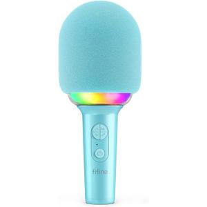 FIFINE Wireless Bluetooth Karaoke Microphone with Built-in Speaker, Portable Singing Microphone for Kids Adults Party Gifts with RGB LED Lights, Magic Voice, for Phone-AmpliSing E2 Blue