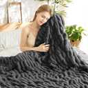 Tejoe Ultra-Soft Faux Rabbit Fur Throw Blanket 50"x60",Cozy Fuzzy & Plush Throw for Couch & Bed, Super Heavy Warm Fluffy Thick Blanket for Sofa Bedroom Living Room Home Decor - Dark Grey