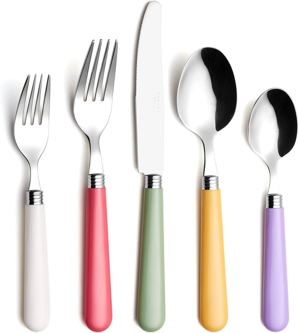 ANNOVA Silverware Set 20 Pieces Stainless Steel Cutlery Color Handle Flatware - 4 x Dinner Knife; 4 x Dinner Fork; 4 x Salad fork; 4 x Tablespoon; 4 x Teaspoon (Mix Solid)