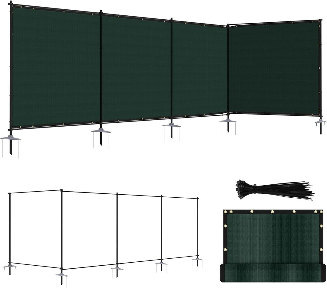 ECOOPTS 5'Hx24'L Privacy Fence Set with Poles and Rails Ground Spikes Fence Kit for Patio Garden Pool Yard (Green)