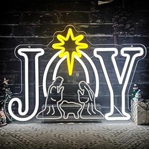 Nativity Neon Sign Christmas Neon Light for Wall Decor Christmas Joy Neon Sign Jesus Led Light Up Sign USB Wall Bar Living Room Nativity Scene Decor for Winter Home Bedroom Office