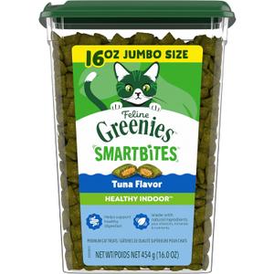 Greenies Feline Smartbites, Cat Treats Healthy Recipe, Indoor Cat Treats, Tuna Flavor, 16 oz. Tub (1 Pound (Pack of 1))