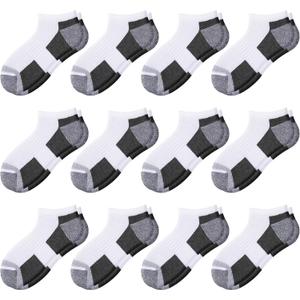 Comfoex 12 Pairs Boys Ankle Cushioned Socks Athletic Low Cut Sports Breathable Socks For Kids, Medium
