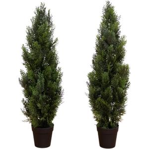 Nearly Natural 3ft Cedar Pine Artificial Tree, UV Resistant, Realistic Cone-Shaped Greenery, Indoor/Outdoor Decor, Set of 2