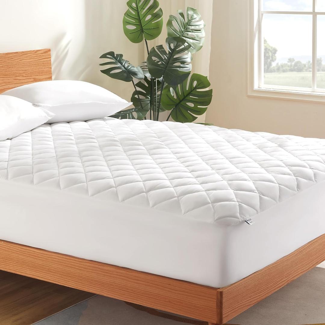 SLEEP ZONE Twin Mattress Protector, Quilted Fitted Mattress Pad, Deep Pocket Mattress Cover Stretches up to 21 inches, Fluffy Pillow Mattress Topper (White, 39x75)