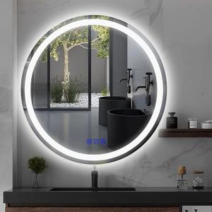 24" LED Round Bathroom Mirror – Front & Backlit Lighted Vanity Mirror, Wall-Mounted with Smart Memory Touch, Stepless Dimming, Anti-Fog, Shatterproof Design