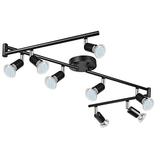 Unicozin LED 8 Light Track Lighting Kit, 54.13'' Black 8 Way Ceiling Spot Lighting, Flexibly Rotatable Head, Track Light Included 8 x LED GU10 Bulb (4W, Daylight White 5000K, 400LM)