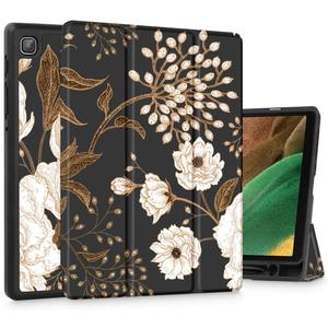 Mektron Case for Galaxy Tab A7 Lite Samsung 8.7 Inch Tablet 2021 Model (SM-T220/T225/T227) with S Pen Holder,Multi-Angle Viewing Lightweight Hard Back Stand Cover,Peonies and Roses