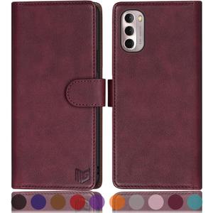 SUANPOT for Motorola Moto G 5G 2022 Wallet case RFID Blocking Credit Card Holder, Flip Folio Book PU Leather Phone case Shockproof Cover Women Men for Moto G 5G Phone case (Wine Red)