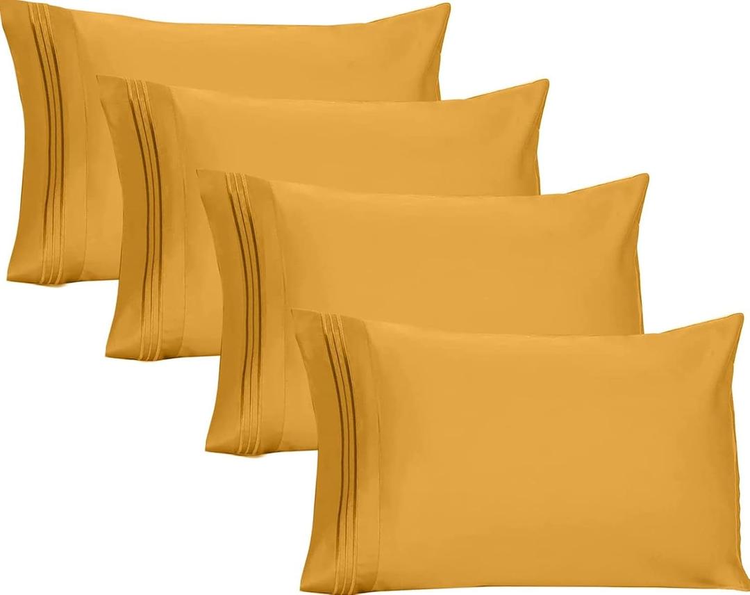 YIYEA 100% Brushed Microfiber King Pillowcase Set of 4 Pillow Cases Standard, Soft and Cozy, Wrinkle, Fade, Stain Resistant Envelop Closure Bed Pillow Cover(King Size 20 inch x 36 inch ) (Yellow)
