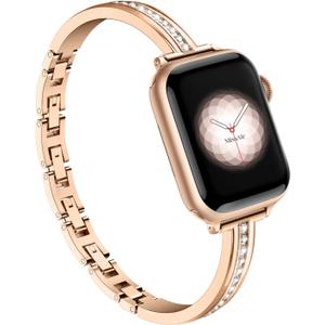 Missair Bands Compatible with Apple Watch Band  for Women, Slim Metal Dressy Jewelry Bracelet with Bling Diamond for iWatch Series 10 9 8 7 6 5 4 3 SE Ultra, Size: 44/45/46/49/42mm(Series 3)