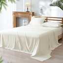 PHF Cooling Sheets Set Twin Size, Rayon Derived from Bamboo & Polyester, Breathable & Wrinkle Free Silky Soft Bedding Sheets, Wider Elastic Band, 16" Deep Pocket Bedding Set & Pillowcase, Cream, 4PCS-Twin