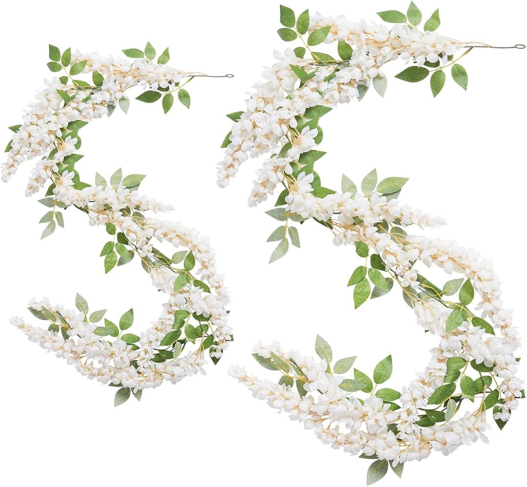 Wisteria Hanging Flowers Garland Wedding - Decorations Arch Flower Garlands for Wall 2 Pack Backdrop Decor Outdoor Fake White Floral Vines for Home Party Flores Artificiales para Decoracion