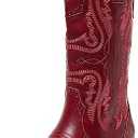 Cowboy Boots for Women Cowgirl Mid Calf Western Boots Embroidered Stitched Pointed Toe Chunky Block Heel Brown Red Black US5, Size 7