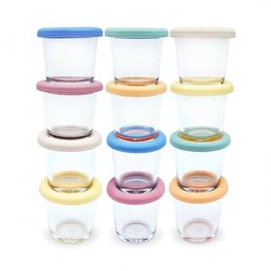 Elk and Friends 4oz Borosilicate Glass Baby Food Storage Jars with Silicone Lid | Strong Glass | Set of 12 | Microwave, Oven & Dishwasher Safe | Infant and Babies