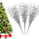 Losris Christmas Artificial Glitter Berry Stem Decorations Decorative Bead Sticks Xmas Picks Glittery Twigs Branches for Christmas Tree Wreath Gift Vase Home Decor Party Ornaments Silver 24 PCS
