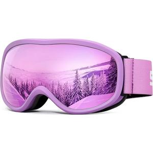 SPOSUNE Kids Ski Goggles, Kids Snowboard Goggles OTG Anti-Fog Snow Goggles for Boys Girls Youth Age 5-14 , Purple&pink Lens