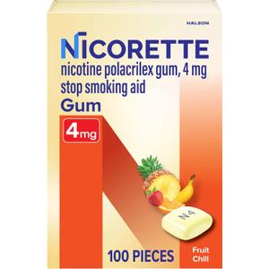 Nicorette 4 mg Nicotine Gum to Help Quit Smoking - Fruit Chill Flavored Stop Smoking Aid, 100 Count
(Pack of 2)