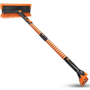 SEAAES 56 Inch Truck Snow Brush Scraper Long Handle, Heavy Duty Extendable Snow Broom for SUV, Windshield Ice Scraper with Foam Grip for Car Automobile Vehicle Window - Orange