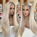 Ash Blonde Synthetic Lace Front Wigs Long Straight Heat Resistant Fiber Hair Ombre Platinum Blonde Lace Front Wigs for Fashion Women