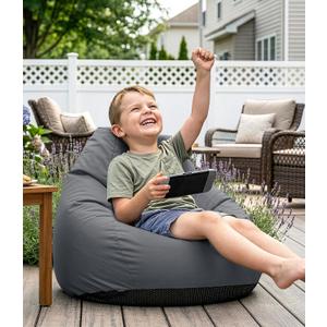 Outdoor Kids Bean Bag Chair - Small Beanbag Sofa with Shredded Foam Filling, Splash-Proof Detachable Zipper Cover with a Handle for Patio Poolside Relaxing, Gray, 2.5 Ft