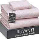 RUVANTI 100% Cotton Sheets Twin Size Bed Set - 300 Thread Count Silky Soft Sateen Weave, Cooling, Lightweight & Breathable, 16" Deep Pocket, Durable & Luxury Satin-Like, 3 Piece, Pink Fusion
