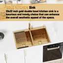 Gold 50/50 Double Bowl Kitchen Sink, 33"x 22" Stainless Steel Drop In Kitchen Sink Gold Topmount Sink With Gold-tone Accessories-Rack,Grid And Drain Assembly Add Luxurious Look For Modern Kitchen, 33x22x9 inches
