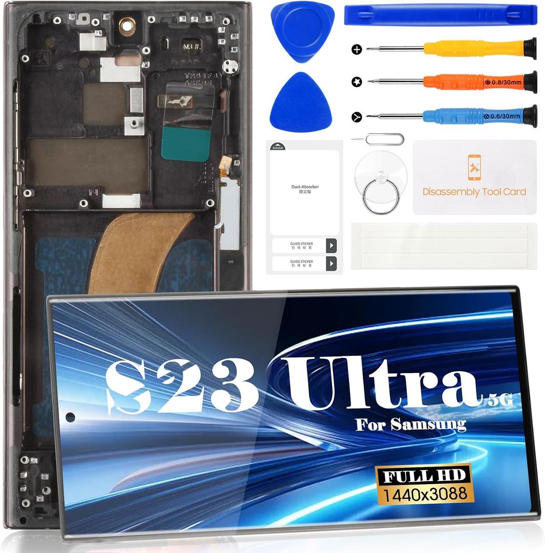 TFT for Samsung S23 Ultra Screen Replacement for Samsung Galaxy S23 Ultra 5g LCD Display for Samsung SM-S918 Touch Screen Digitizer Assembly Repair Kits (with Frame) (Phantom Black)