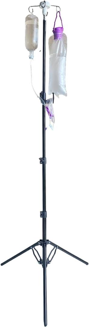 Portable IV Pole Collapsible for Traveling, Adjustable IV Pole Stand Feeding Tube Holder Stand, for Pediatric Nursing Clinic Home Care Travel (Black)